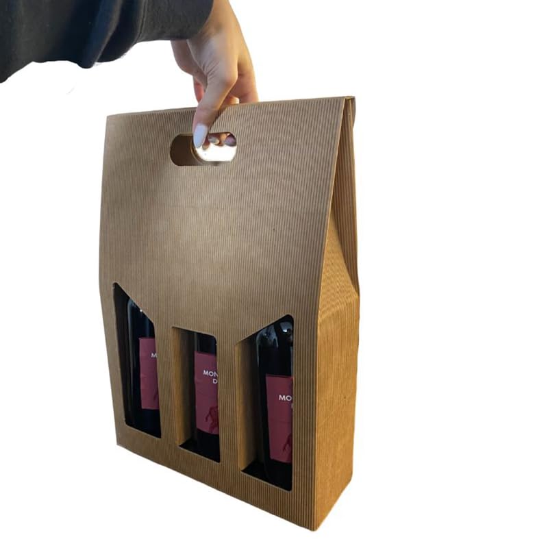 VIRSUS Scatola Portabottiglia Vini in Carta Avana per 3 BOTTIGLIE 4546, Misura 27x9x39 cm, Box Busta in cartone ondulato, per Bottiglie vino, Prosecco, Champagne, per Natale, Feste ed Eventi (20)