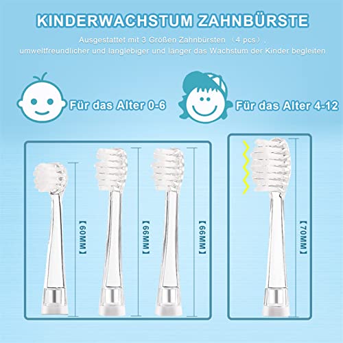 YUNCHI Elektrische Zahnbürste Kinder 0-6 Jahre mit weiß LED Licht, Smart Timer, Batteriebetrieben Baby Zahnbürste mit 4 weiche Ersatzbürstenköpfen, IPX7 Wasserdicht YC-K3 (Gelb Fuchs) – Bild 7
