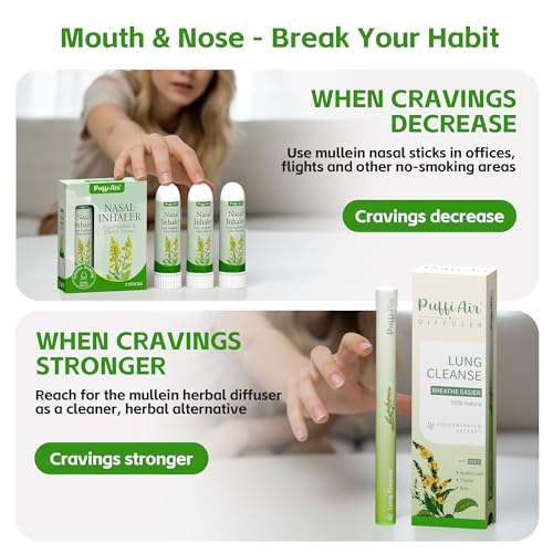 Image of Mullein Respiratory Wellness Bundle: Herbal Lung Cleanse Diffuser (600 Uses) + 3-Pcs Nasal Sticks - Craving Relief, Focus Boost & Easy Breathing