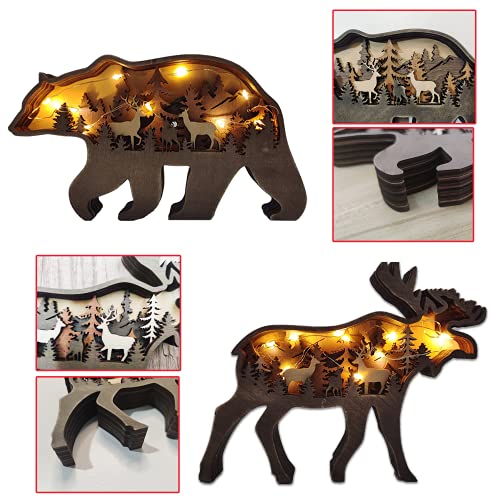 Thungeek 3D Wooden Wall Art Decor Lighted Diy Led Shelf Decorations, Hunting Forest Decor Cabin Clearance For Home & Office, Deer Statues Figurine Animals Shaped Collection Wildlife Gift (2Pcs) #TOP2
