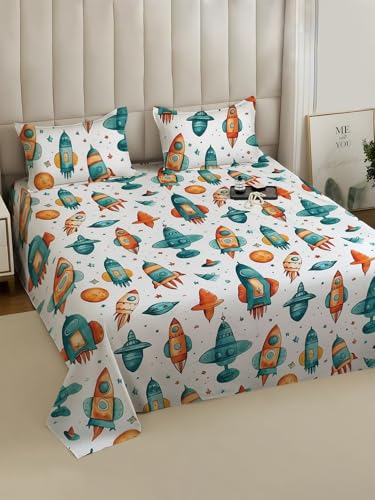 Image of Weave & Decor Cotton Feel Kids Bedsheet Double Bed 90x90 inches, Soft Fabric, Includes 2 Pillow Covers 20x30 inches