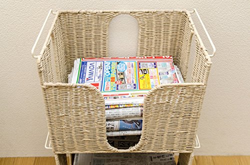 ラタン 新聞ストッカー⭐️ブラウン・アイボリー  アジアンテイスト ♪手作り Amazon｜ラタン調 新聞ストッカー アイボリー 新聞 ラック 雑誌