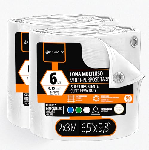 OFITURIA Mehrzweckplane wasserdicht 2 x 3 m weiß, Set mit 2 Stück, ideal zum Abdecken von Möbeln und Ausrüstung im Garten, Camping und Baustelle (2x3m, 2 Stück) OFITURIA Mehrzweckplane wasserdicht 2 x 3 m weiß, Set mit 2 Stück, ideal zum Abdecken von Möbeln und Ausrüstung im Garten, Camping und Baustelle (2x3m, 2 Stück)