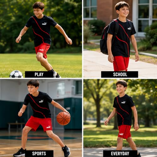 Image of PUMA Boys Active Shorts Set - 2 Piece Dry Fit T-Shirt and Performance Gym Shorts - Activewear Clothing Set for Boys (4-16)