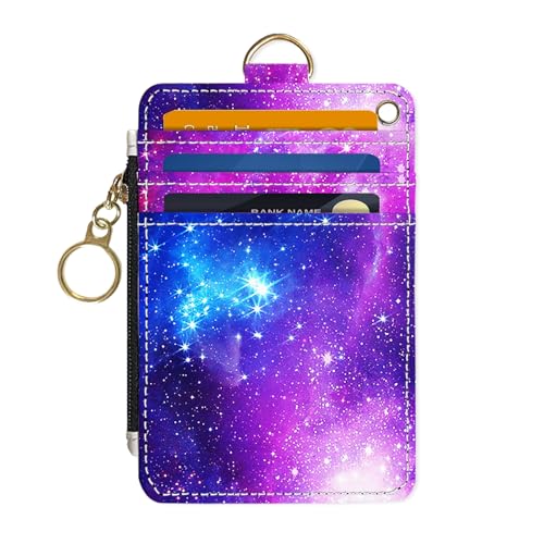 Image of Slim Wallet Credit Card Holder, Starry Sky, RFID Wallet Women Cute Small Front Pocket Wallet With Zipper, PU Leather Thin travel RFID Blocking Card Case ID Window,Ladies Gifts
