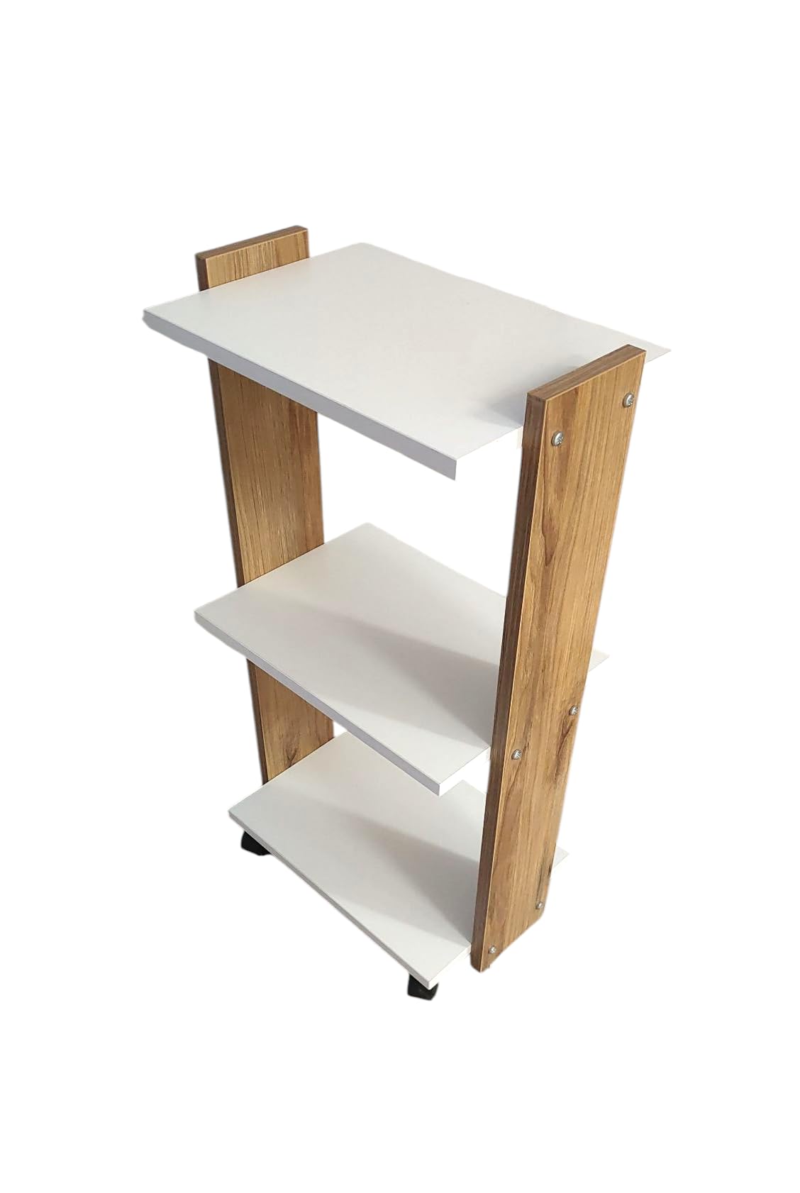 Falegnameria Matonti - Carrello con Ruote Girevoli 80x44x28.5 cm in Legno Bianco con 3 Ripiani Portaoggetti. Ideale per Estetista, Salone di Bellezza, Parrucchieri. Mobiletto Multiuso, Made in Italy