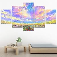 SIGNWIN 5 Panel Canvas Wall Art Modern Art Coastal Colorful Multicolor Photography Romantics Sunset for Home Decorations Ready to Hang - 60