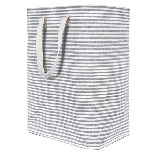 Cesta de Almacenamiento, Patrón de Rayas, Capacidad de 75 L, Cestas de Lavandería, Diseño Plegable, Ligero, Portátil para Hotel (Raya Gris)
