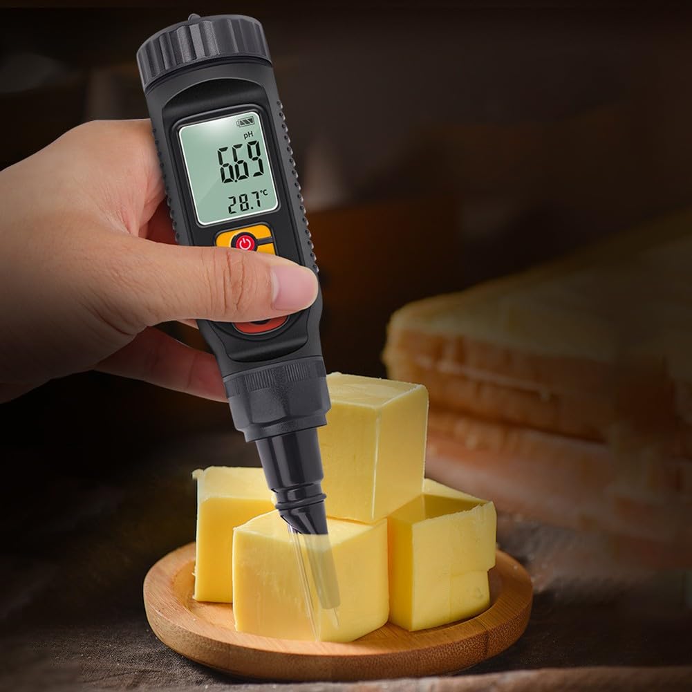 Misuratore di pH digitale per alimenti con misurazione della temperatura per terreno, frutta, verdura, carne e pane, gamma pH 0,00-14,00, ampio schermo retroilluminato