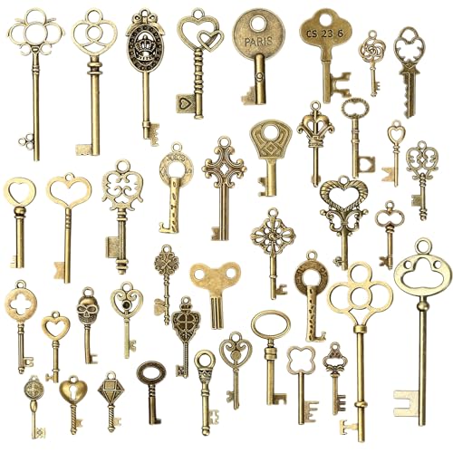 MMDBD 40 Pz Antico Chiavi Pendenti, Scheletro Vintage, Volanti Antico, Set di Ciondoli Rustica per Creazione Fai da Te Decorazioni Camera Bomboniere Matrimoni Accessori