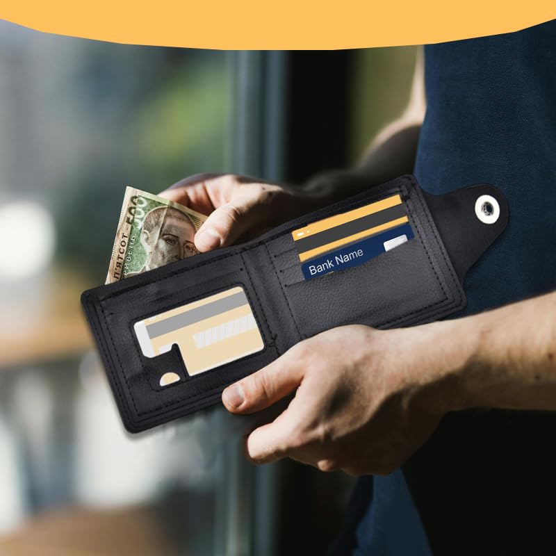 Men Slim Rfid Blocking Wallet Front Pocket Cards Zipper Wallets for Father Dad Birthday Gift Black PU Pocket Wallet Coin Purse Bifold Wallets with ID Window Men Billfold