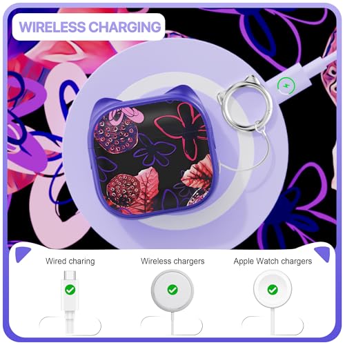 Coque AirPods 4e génération violette fleur avec béquille pour smartphone