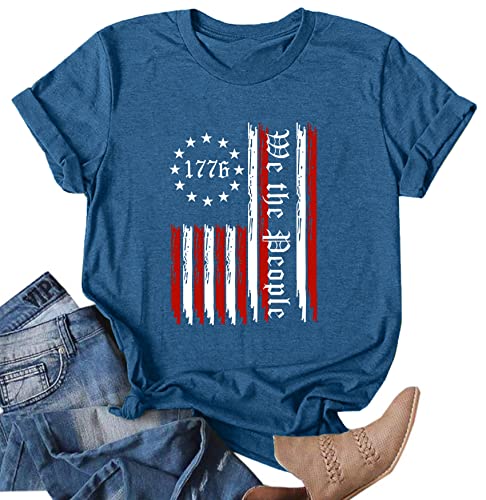 We The People T Shirt Women 250 Anniversary USA Shirt 4th of July Shirts American Flag Graphic Tees Casual Tops
