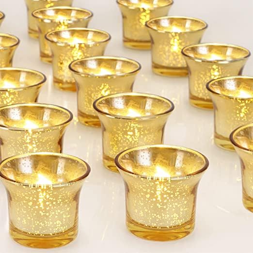 Mahganya Set of 6 Glass Tealight Candle Holders - Decorations Items for Home D�cor Living Room Bedroom Dining Table Christmas and Diwali Gifts Multi Color (Silver)-image-23