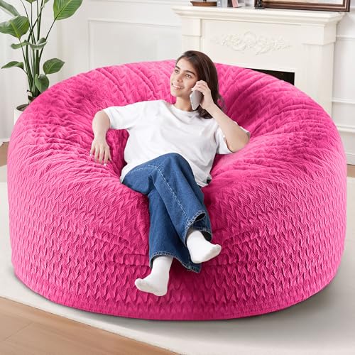 Image of 6FT Bean Bag Chair,Giant Bean Bag Chairs for Adults,Big Bean Bags with Memory Foam Filled, Large Beanbag Chairs with Chevron Plush Cover-Pink