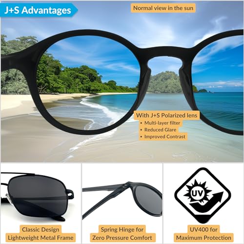J+S Rua Retro Rectangle Aviator Polarized Sunglasses for Men | Metal Spring Hinge | Polarized 100% UV 400 | Medium-Large Fit3