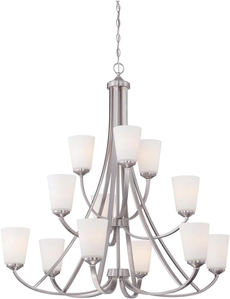 Minka Lavery 4963-84 Overland Park Mini Chandelier, 3-Light, 300 Total Watts, 16-in H x 15.75-in W, Brushed Nickel
