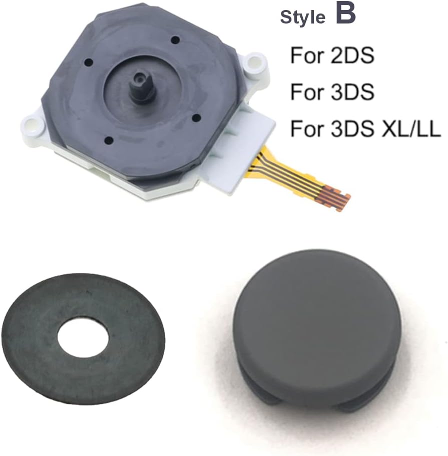 Replacement Thumbstick Joystick Set with Cap and Pad for Nintendo 2DS 3DS 3DS XL and New 3DS 3DSXL XL LL/New 2DS XL LL (Style B with Black Cap)