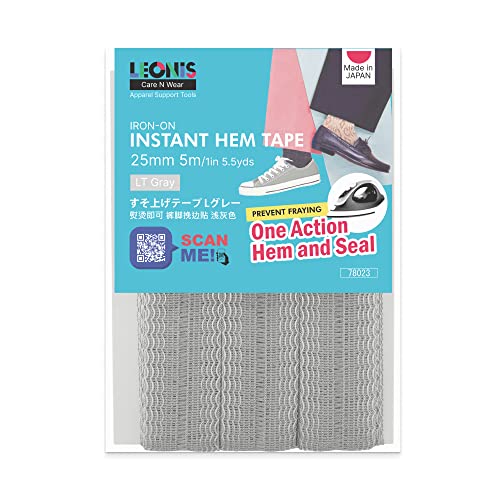 LEONIS Iron-on Instant Hem Tape 25mm x 5m (1 inch x 5.5yd) Light Gray [ 78023 ]