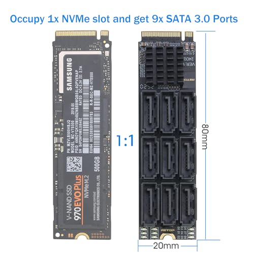 Tarjeta M.2 a SATA de 9 puertos multiplicador NVMe para SSD 3