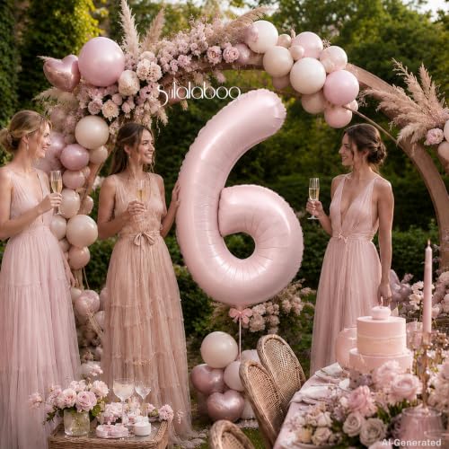 Image of 40 Inch Light Pink Number 6 Foil Big 0-9 Giant Digital Balloon | 6th for Birthday Anniversary Graduation Decorations