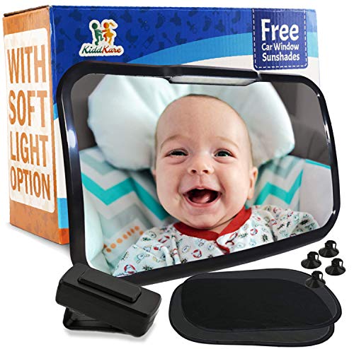 Baby Car Mirror For Car Back Seat Full View Infant Monitoring and Road Safety with Dual Mode Remoted-Activated Lighting System and Car Sunshades