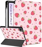 Uppuppy for iPad Air 5th/4th Generation Case 10.9, for iPad Pro 11 Inch Case Girls Cute Kids Women Folio Cover Pencil Holder Strawberry Design Girly Kawaii for Apple iPad Air 5/4 (2022/2020)/Pro 11'