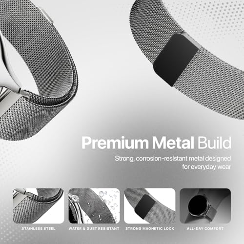 Image of Fire-Boltt 22mm Silver Mesh Metal Replacement Strap for Smartwatch | Stainless Steel Magnetic Watch Band | Durable Stylish Wrist Strap Compatible Smart Watches