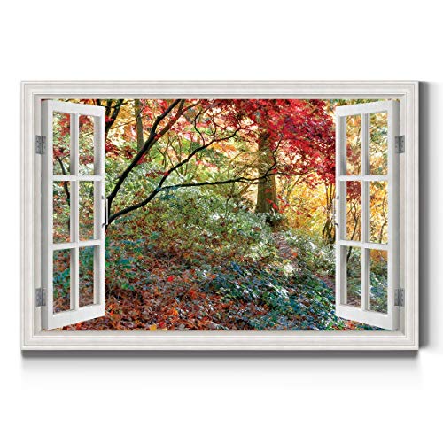 Renditions Gallery Nature Canvas Wall Art Home Paintings Artwork Colorful Autumnal Forest Botanical Window View Modern Romantic Decorations for Bedroom Office Kitchen Prints - 32"x48" LT21