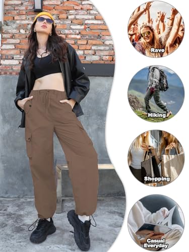 Image of Cromoncent Cargo Pants Girls & Women Parachute Pants Y2K Baggy Rave Clothes Waterproof with Pockets