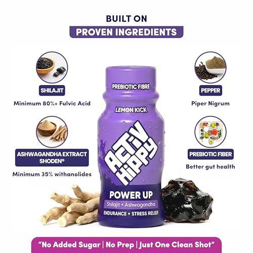 Image of ActivHippy PowerUp Himalayan Shilajit & Ashwagandha Shots | For Energy, Stamina, Muscle Endurance & Stress Relief | Ready to Drink shots | Pack of 12 X 60ml
