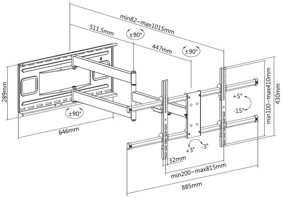 Equip 650327 Tilt/Swivel TV Wall Mount, TV Mount, 2.03 m, 43 to 80 inches, 4 Joints Tilt, Black