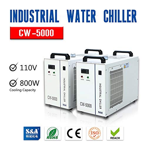 Detailed view of water chiller unit, showing controls and connections