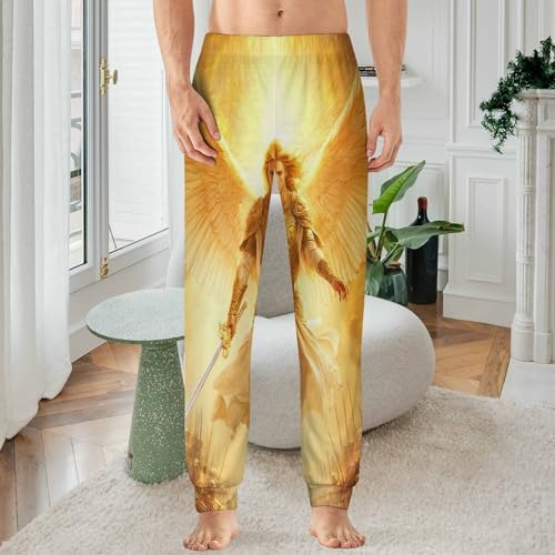 God An-gels Holding Swords Men's Pajamas Pants Lightweight Sleep Lounge Pant Pjs Bottoms Casual Sleepwear2