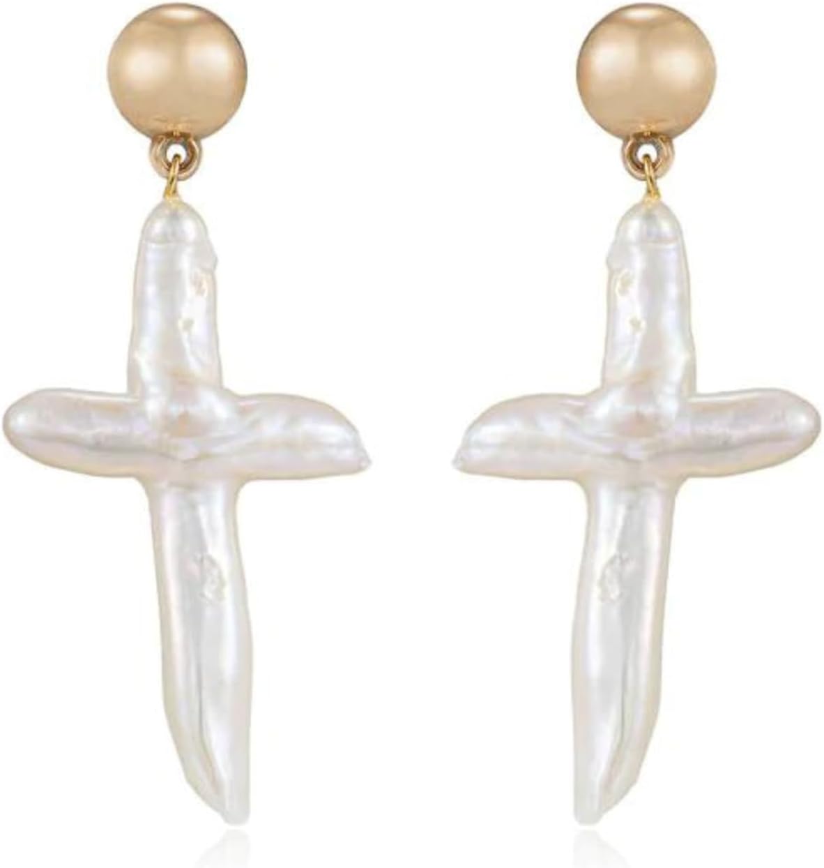 Ettika Gold Earrings for Women. Pearl Earrings, Organic Freshwater Pearl Cross And 18k Gold Plated Stud Dangle Earrings. Jewelry
