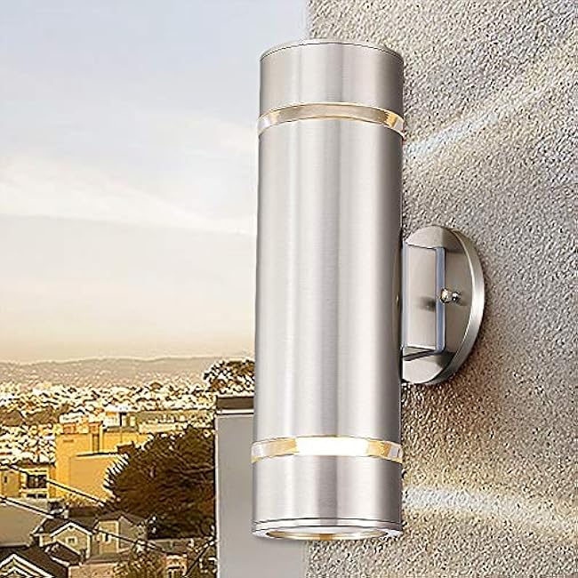 Cerdeco Modern Porch Light Outdoor Wall Lighting Cylinder Wall Sconce Nickel Finished