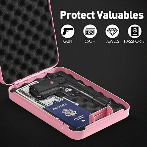 Tenamic Pistol Safe, Portable Travel Gun Safe, Solid Steel Handgun Lock Box For Home, Gun Safes For Car, Pink #TOP3