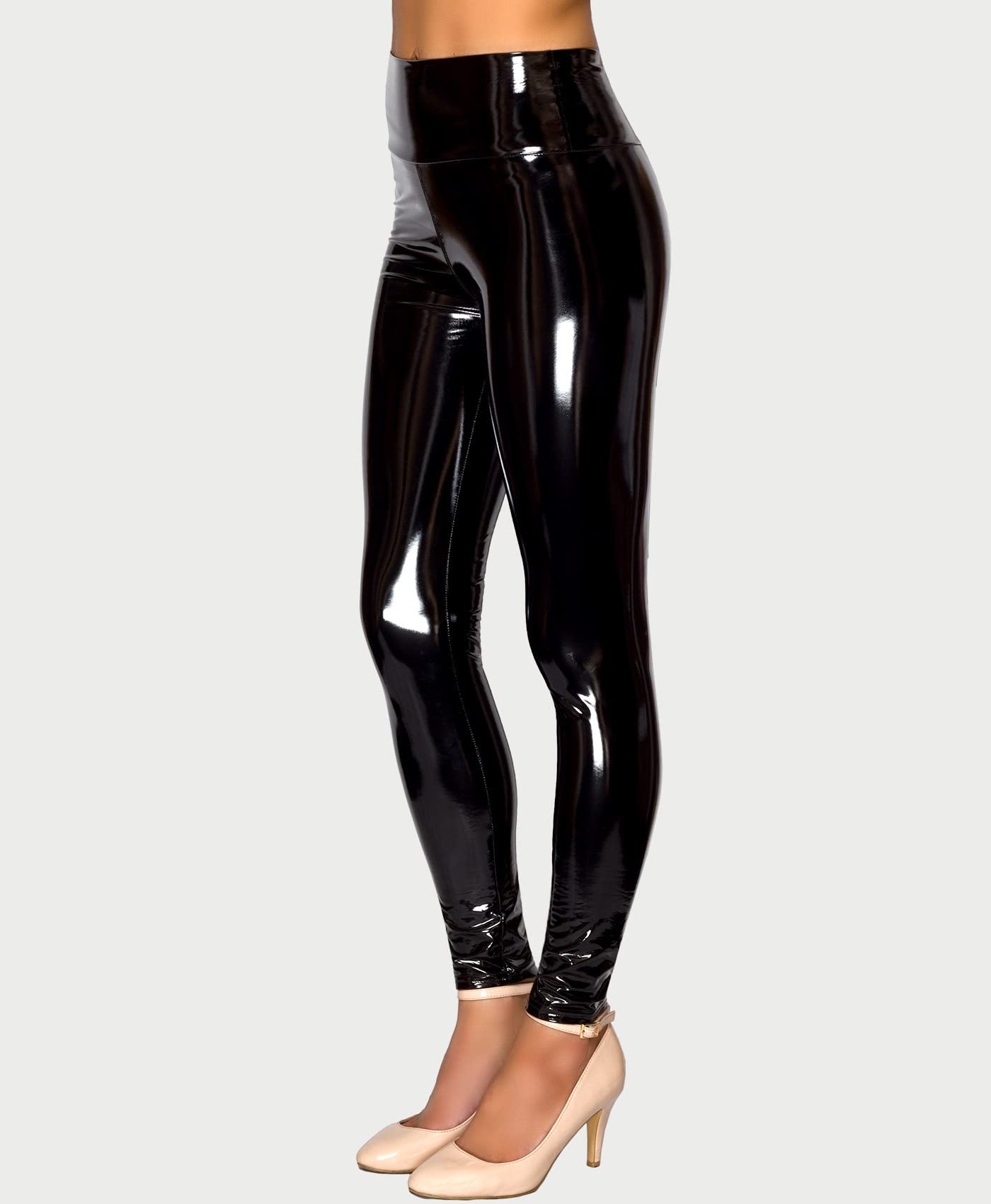 Donne Sexy Pantaloni in Pelle PU Lucida Nero Leggings A Vita Alta Ghette Abbigliamento da Discoteca Bar Club