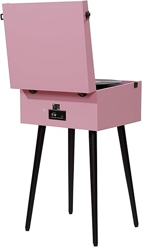 Miniatura 3 de Arkrocket Discovery Tocadiscos Bluetooth de 3 velocidades con consola retro con altavoces integrados y patas extraíbles (rosa)