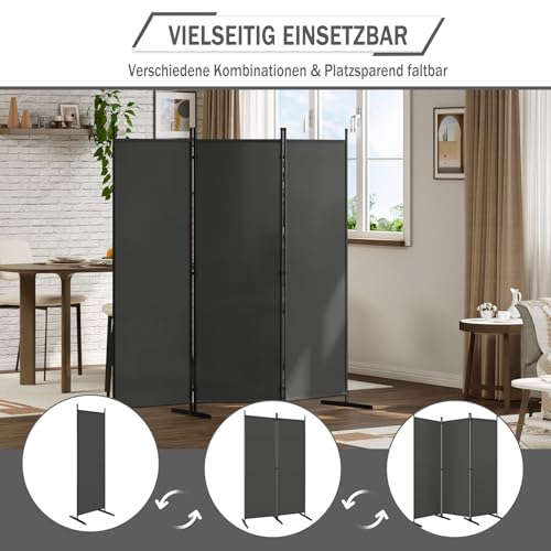 WOLTU Paravent, Raumteiler klappbar freistehend Sichtschutz, Trennwand 3 teilig 167x177 cm, Stellwand für innen Outdoor Garten Balkon Terrasse, Raumtrenner Dunkelgrau