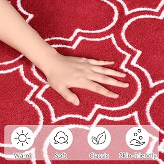 Amearea Fluffy Moroccan Trellis Rug, Soft Fuzzy Geometry Rugs for Living Room, Shaggy Modern Area Rug for Bedroom Kids Room Dorm, Easy Clean, Boho Farmhouse Decor Low Pile Carpet, Wine Red 7x10 Feet