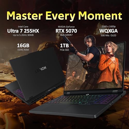 Image of Lenovo Legion Pro 5i 16 inch WQXGA 165Hz Gaming Laptop, Intel Ultra 7 255HX (Beats i9-14900HX), GeForce RTX 5070, 16GB DDR5, 2TB Storage(1TB SSD+1TB Docking Station), Backlit Keyboard, Win11, Black