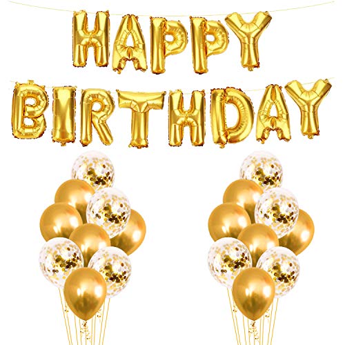 Image of Party Propz Golden Balloons For Decoration -13Pcs Combo Kit With Gold Happy Birthday Foil Balloon, Confetti and Metallic Balloons Set for Birthday Decoration Kit Combo /Ballons for Decorating Birthday