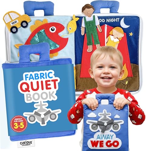 Image of Curious Columbus Quiet Book – Away We Go Busy Book for Kids, Montessori Airplane Travel Toy for Preschool and Early Learning