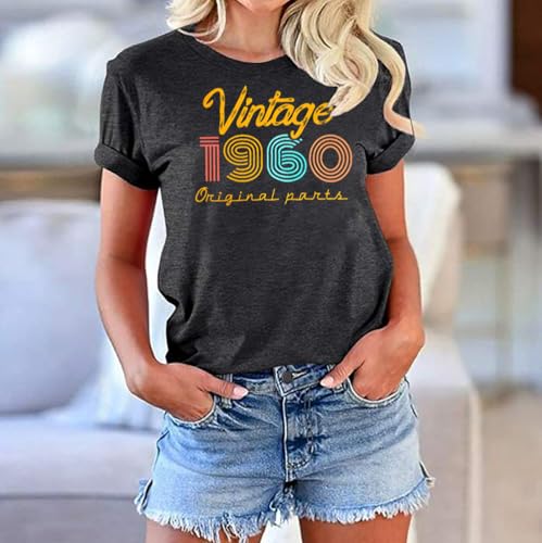 Women 65th Birthday Shirt Vintage 1960 Tshirt Sixty Five Bday Gift Casual Birthday Apparel Flower Graphic Tee Tops2