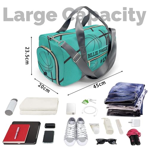 Personalized basketball Aqua Customized Handbag Travel Bag, Unisex Portable Travel Bag, Sports and Fitness Duffel Bag, Short Trip Storage Bag4