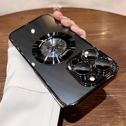 Capa compatível com iPhone 16, magnética compatível com Magsafe, protetor de câmera de lente de vidro, capas de telefone rígidas luxuosas com visualização de logotipo para iPhone 16 para mulheres e