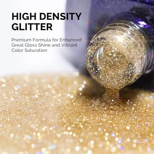 Image of MelodySusie Galaliver Gold Glitter Gel Nail Polish, 15ML Shimmer Gold Sparkle Gel Polish Soak Off UV LED Cured Long Lasting Gift for Women DIY Nail Design Nail Art Manicure X02
