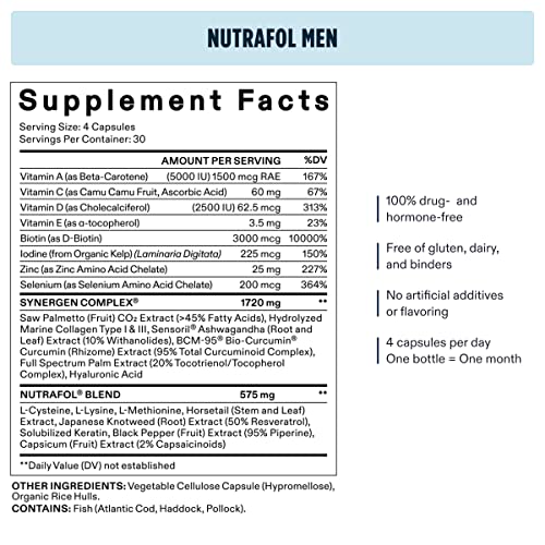 Nutrafol Men's Hair Growth Supplement | Clinically Effective For Visibly Thicker & Stronger Hair With More Scalp Coverage | Dermatologist Recommended | 1 Bottle | 1 Month Supply #TOP1