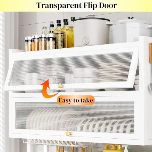 Image of YAGVIZ Sink Dish Drying Rack with Flip Cover Door, Kitchen Double Layer Multifunctional Countertop Organizer, Dustproof Space-Saving Drain Shelf with Dishwasher /Tableware Storage
